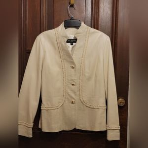 St. John Ruffle Trim Mandarin Collar Creme Color Blazer - Large